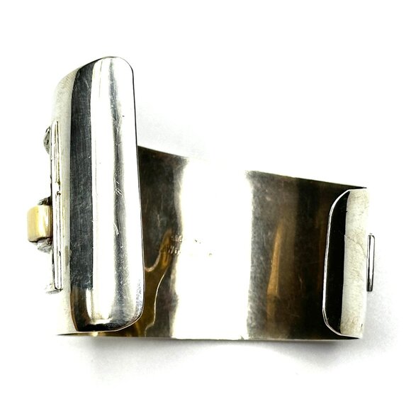 Vintage 1960s J. Woolsey Sterling Silver Cuff Bracelet with Bone Inlay — GUC - Picture 5 of 10